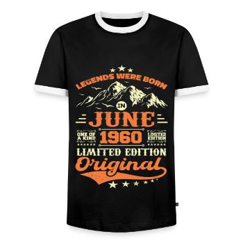 Juin 1960 Anniversaire Né en 1960 Juin Cadeau - T-shirt contrasté Homme - noir/blanc - Devant - AI Model Female 172 light (172cm) & AI Model Male 178 light (178cm)