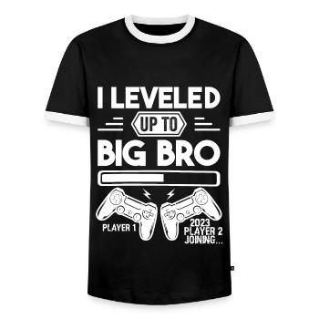 Video Gamer Gaming - Ich bin zu Big Bro aufgestiegen - Männer Kontrast-T-Shirt - Schwarz/Weiß - Vorne - AI Model Female 172 light (172cm) & AI Model Male 178 light (178cm)