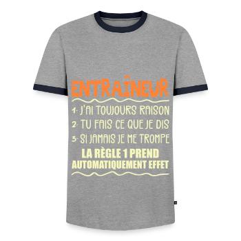 Coach Cadeau | Entraîneur Handball Football Rugby - T-shirt contrasté Homme - gris/marine  - Devant - AI Model Female 172 light (172cm) & AI Model Male 178 light (178cm)