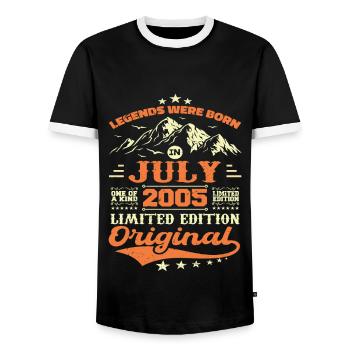 July 2005 vintage retro anniversary 2005 - Men's Ringer Shirt - black/white - Front - AI Model Female 172 light (172cm) & AI Model Male 178 light (178cm)