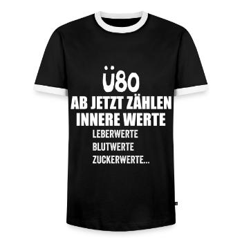 Ü80 Geburtstag über 80 Jahre Funshirt Birthday - T-shirt contrasté Homme - noir/blanc - Devant - AI Model Female 172 light (172cm) & AI Model Male 178 light (178cm)