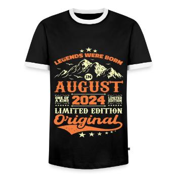 August 2024 Anniversary 2024 legends August - Men's Ringer Shirt - black/white - Front - AI Model Female 172 light (172cm) & AI Model Male 178 light (178cm)