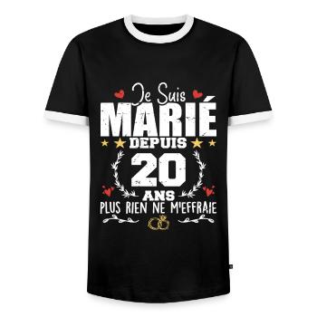 Je Suis Marié Depuis 20 Ans, Cadeau 20 Ans Mariage - T-shirt contrasté Homme - noir/blanc - Devant - AI Model Female 172 light (172cm) & AI Model Male 178 light (178cm)