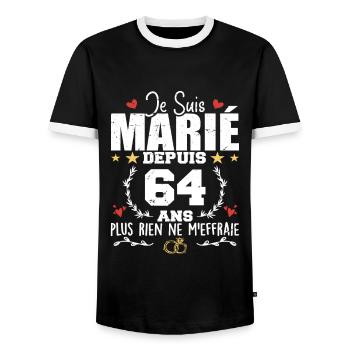 Je Suis Marié Depuis 64 Ans, Cadeau 64 Ans Mariage - T-shirt contrasté Homme - noir/blanc - Devant - AI Model Female 172 light (172cm) & AI Model Male 178 light (178cm)