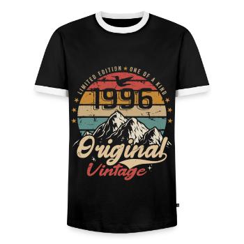 Original Vintage 1996 limited edition 1996 - Men's Ringer Shirt - black/white - Front - AI Model Female 172 light (172cm) & AI Model Male 178 light (178cm)