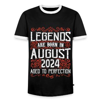 2024 August Vintage Retro Anniversary August 2024 - Men's Ringer Shirt - black/white - Front - AI Model Female 172 light (172cm) & AI Model Male 178 light (178cm)