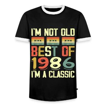 1986 I'm Not Old I'm Classic Vintage 1986 Birthday - Men's Ringer Shirt - black/white - Front - AI Model Female 172 light (172cm) & AI Model Male 178 light (178cm)
