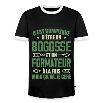 Bogosse Et Formateur Cadeau Meilleur Collègue - T-shirt contrasté Homme - noir/blanc - Devant - AI Model Female 172 light (172cm) & AI Model Male 178 light (178cm)