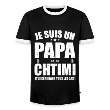 Papa CHTIMI - T-shirt contrasté Homme - noir/blanc - Devant - AI Model Female 172 light (172cm) & AI Model Male 178 light (178cm)
