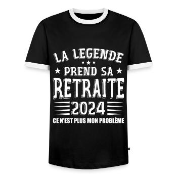Retraite, Retraité, Retraitée - T-shirt contrasté Homme - noir/blanc - Devant - AI Model Female 172 light (172cm) & AI Model Male 178 light (178cm)