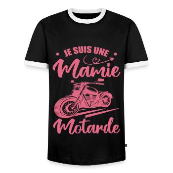 Mamie Motarde Mamou Humour - T-shirt contrasté Homme - noir/blanc - Devant - AI Model Female 172 light (172cm) & AI Model Male 178 light (178cm)