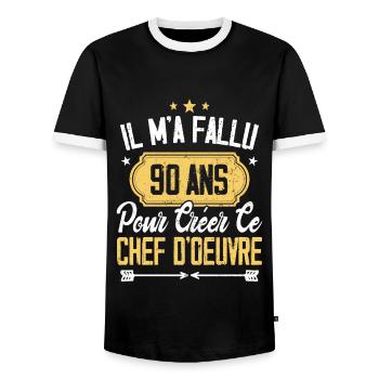 Cadeau Anniversaire 90 Ans Chef D'oeuvre Humour - T-shirt contrasté Homme - noir/blanc - Devant - AI Model Female 172 light (172cm) & AI Model Male 178 light (178cm)