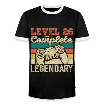 Level 26 Complete, 26th Birthday Gift - Men's Ringer Shirt - black/white - Front - AI Model Female 172 light (172cm) & AI Model Male 178 light (178cm)