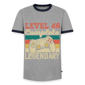 Level 46 Complete, 46 Birthday Gift - Men's Ringer Shirt - grey/navy  - Front - AI Model Female 172 light (172cm) & AI Model Male 178 light (178cm)