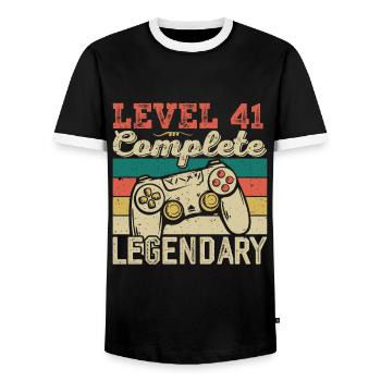 Niveau 41 Complete, Cadeau D'anniversaire 41 Ans - T-shirt contrasté Homme - noir/blanc - Devant - AI Model Female 172 light (172cm) & AI Model Male 178 light (178cm)