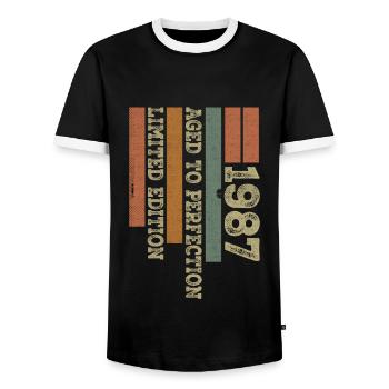 1987 Cadeau Anniversaire Vintage Rétro Né en 1987 - T-shirt contrasté Homme - noir/blanc - Devant - AI Model Female 172 light (172cm) & AI Model Male 178 light (178cm)