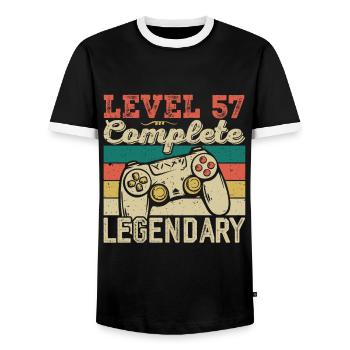 Stufe 57 abgeschlossen, 57 Geburtstagsgeschenk - Männer Kontrast-T-Shirt - Schwarz/Weiß - Vorne - AI Model Female 172 light (172cm) & AI Model Male 178 light (178cm)