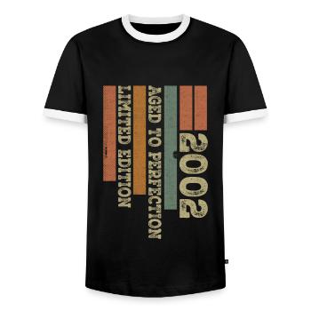 2002 Retro Vintage Jubiläumsgeschenk Geboren im Jahr 2002 - Männer Kontrast-T-Shirt - Schwarz/Weiß - Vorne - AI Model Female 172 light (172cm) & AI Model Male 178 light (178cm)