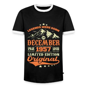 Décembre 1957 Cadeau Anniversaire - December 1957 - T-shirt contrasté Homme - noir/blanc - Devant - AI Model Female 172 light (172cm) & AI Model Male 178 light (178cm)