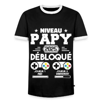 Niveau Papy Débloqué Futur Grand Père 2025 Cadeau - T-shirt contrasté Homme - noir/blanc - Devant - AI Model Female 172 light (172cm) & AI Model Male 178 light (178cm)