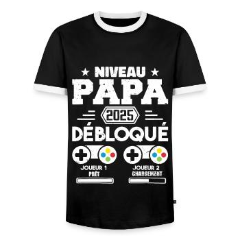Niveau Papa Débloqué Futur Père 2025 Papa Cadeau - T-shirt contrasté Homme - noir/blanc - Devant - AI Model Female 172 light (172cm) & AI Model Male 178 light (178cm)