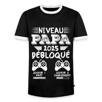 Niveau Papa Débloqué Futur Père 2025 Papa Cadeau - T-shirt contrasté Homme - noir/blanc - Devant - AI Model Female 172 light (172cm) & AI Model Male 178 light (178cm)