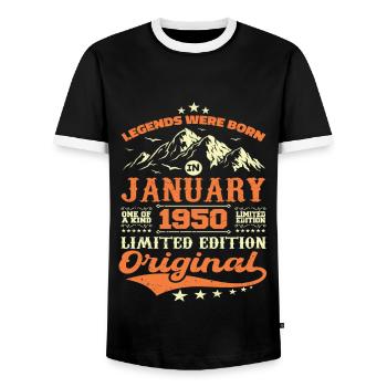 Legendary Since January 1950 Vintage Retro 1950's - Men's Ringer Shirt - black/white - Front - AI Model Female 172 light (172cm) & AI Model Male 178 light (178cm)