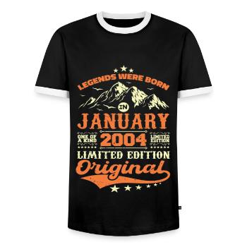 Légendaire Depuis Janvier 2004 Vintage Rétro 2004 - T-shirt contrasté Homme - noir/blanc - Devant - AI Model Female 172 light (172cm) & AI Model Male 178 light (178cm)