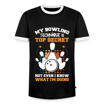 Bowling-Team Bowlingkugel entwirft Bowling-Tees - Männer Kontrast-T-Shirt - Schwarz/Weiß - Vorne - AI Model Female 172 light (172cm) & AI Model Male 178 light (178cm)