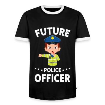 Bureau de Police des Policiers - T-shirt contrasté Homme - noir/blanc - Devant - AI Model Female 172 light (172cm) & AI Model Male 178 light (178cm)