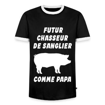 Enfant - Futur Chasseur de Sanglier Comme Papa - T-shirt contrasté Homme - noir/blanc - Devant - AI Model Female 172 light (172cm) & AI Model Male 178 light (178cm)