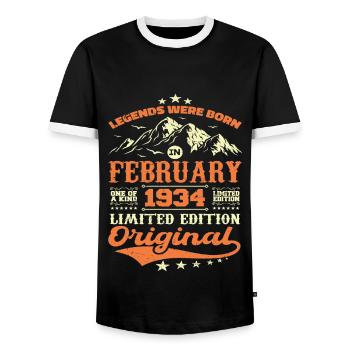 Cadeau Anniversaire 90 ans Nées En Février 1934 - T-shirt contrasté Homme - noir/blanc - Devant - AI Model Female 172 light (172cm) & AI Model Male 178 light (178cm)