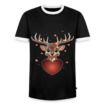Herz comic Hirsch Valentinstag Geschenk Wild - Männer Kontrast-T-Shirt - Schwarz/Weiß - Vorne - AI Model Female 172 light (172cm) & AI Model Male 178 light (178cm)