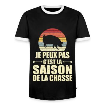 Je Peux Pas C'est La Saison De La Chasse - T-shirt contrasté Homme - noir/blanc - Devant - AI Model Female 172 light (172cm) & AI Model Male 178 light (178cm)