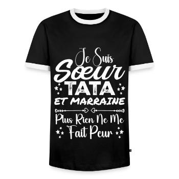Sister Tata and Godmother - Men's Ringer Shirt - black/white - Front - AI Model Female 172 light (172cm) & AI Model Male 178 light (178cm)