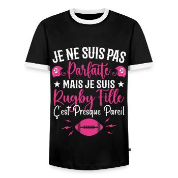 Rugby Femme Fille Cadeau Joueur De Rugby - T-shirt contrasté Homme - noir/blanc - Devant - AI Model Female 172 light (172cm) & AI Model Male 178 light (178cm)