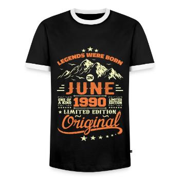 Juin 1990 Original Nées En Juin 1990 Anniversaire - T-shirt contrasté Homme - noir/blanc - Devant - AI Model Female 172 light (172cm) & AI Model Male 178 light (178cm)