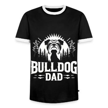 BULLDOG DAD, BULLDOG GUARDIAN: FOREST SENTINEL - Men's Ringer Shirt - black/white - Front - AI Model Female 172 light (172cm) & AI Model Male 178 light (178cm)