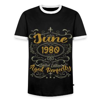 1980 Juni 1980 Geburtstagsgeschenk Juni 1980 Juni - Männer Kontrast-T-Shirt - Schwarz/Weiß - Vorne - AI Model Female 172 light (172cm) & AI Model Male 178 light (178cm)