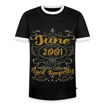 2001 Juin 2001 Cadeau Anniversaire Juin 2001 Juin - T-shirt contrasté Homme - noir/blanc - Devant - AI Model Female 172 light (172cm) & AI Model Male 178 light (178cm)