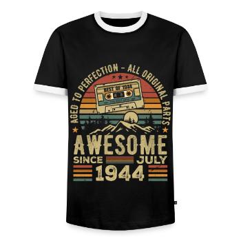 1944 Juli | Geboren im Juli 1944 | Juli 1944 - Männer Kontrast-T-Shirt - Schwarz/Weiß - Vorne - AI Model Female 172 light (172cm) & AI Model Male 178 light (178cm)