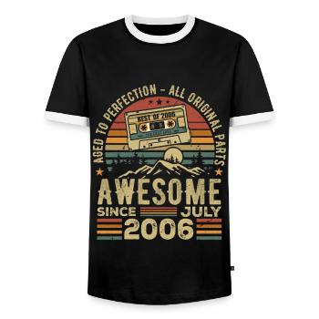 2006 July | Born in July 2006 | July 2006 - Men's Ringer Shirt - black/white - Front - AI Model Female 172 light (172cm) & AI Model Male 178 light (178cm)