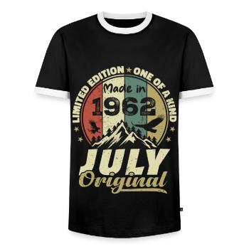 Juli 1962 Geburtstagsgeschenk 1962 Juli 1962 - Männer Kontrast-T-Shirt - Schwarz/Weiß - Vorne - AI Model Female 172 light (172cm) & AI Model Male 178 light (178cm)