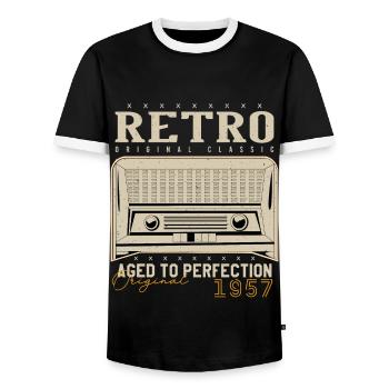 Retro 1957 Geburtstagsgeschenk 1957 Jahrgang 1957 - Männer Kontrast-T-Shirt - Schwarz/Weiß - Vorne - AI Model Female 172 light (172cm) & AI Model Male 178 light (178cm)