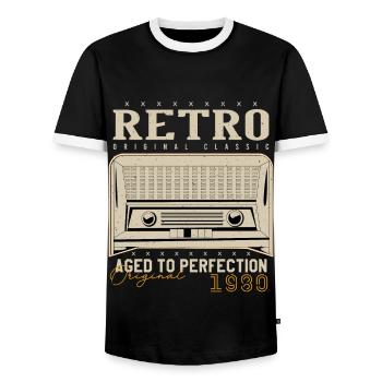 Retro 1980's Birthday Gift 1980's Vintage 1980's - Men's Ringer Shirt - black/white - Front - AI Model Female 172 light (172cm) & AI Model Male 178 light (178cm)