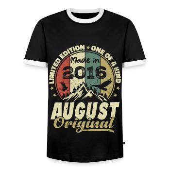 August 2016 Vintage 2016 August Birthday Gift - Men's Ringer Shirt - black/white - Front - AI Model Female 172 light (172cm) & AI Model Male 178 light (178cm)