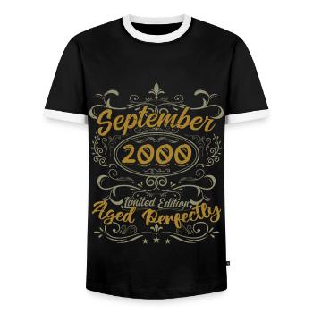 Legends September 2000 | Gift September 2000 - Men's Ringer Shirt - black/white - Front - AI Model Female 172 light (172cm) & AI Model Male 178 light (178cm)