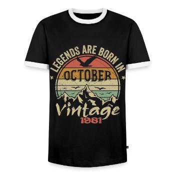 Genial seit Oktober 1981 - Oktober 1981 Geschenk - Männer Kontrast-T-Shirt - Schwarz/Weiß - Vorne - AI Model Female 172 light (172cm) & AI Model Male 178 light (178cm)