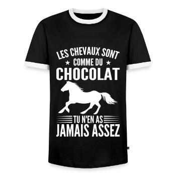 Horses Are Like Chocolate | Horsewoman - Men's Ringer Shirt - black/white - Front - AI Model Female 172 light (172cm) & AI Model Male 178 light (178cm)