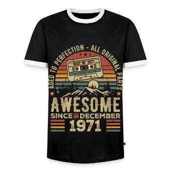 Anniversaire Décembre 1971 | Cadeau décembre 1971 - T-shirt contrasté Homme - noir/blanc - Devant - AI Model Female 172 light (172cm) & AI Model Male 178 light (178cm)